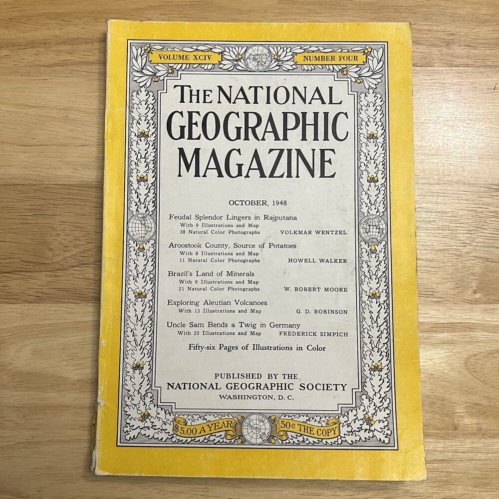 Vintage National Geographic October 1948 Rajputana Aroostook Brazil Volcano